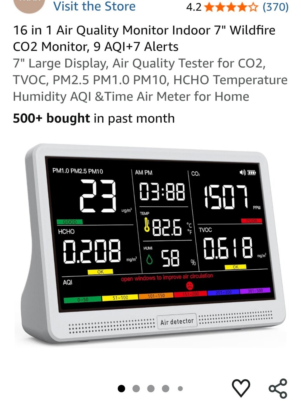 NAK Digital Air Quality Monitor — White Housing with Black Display
